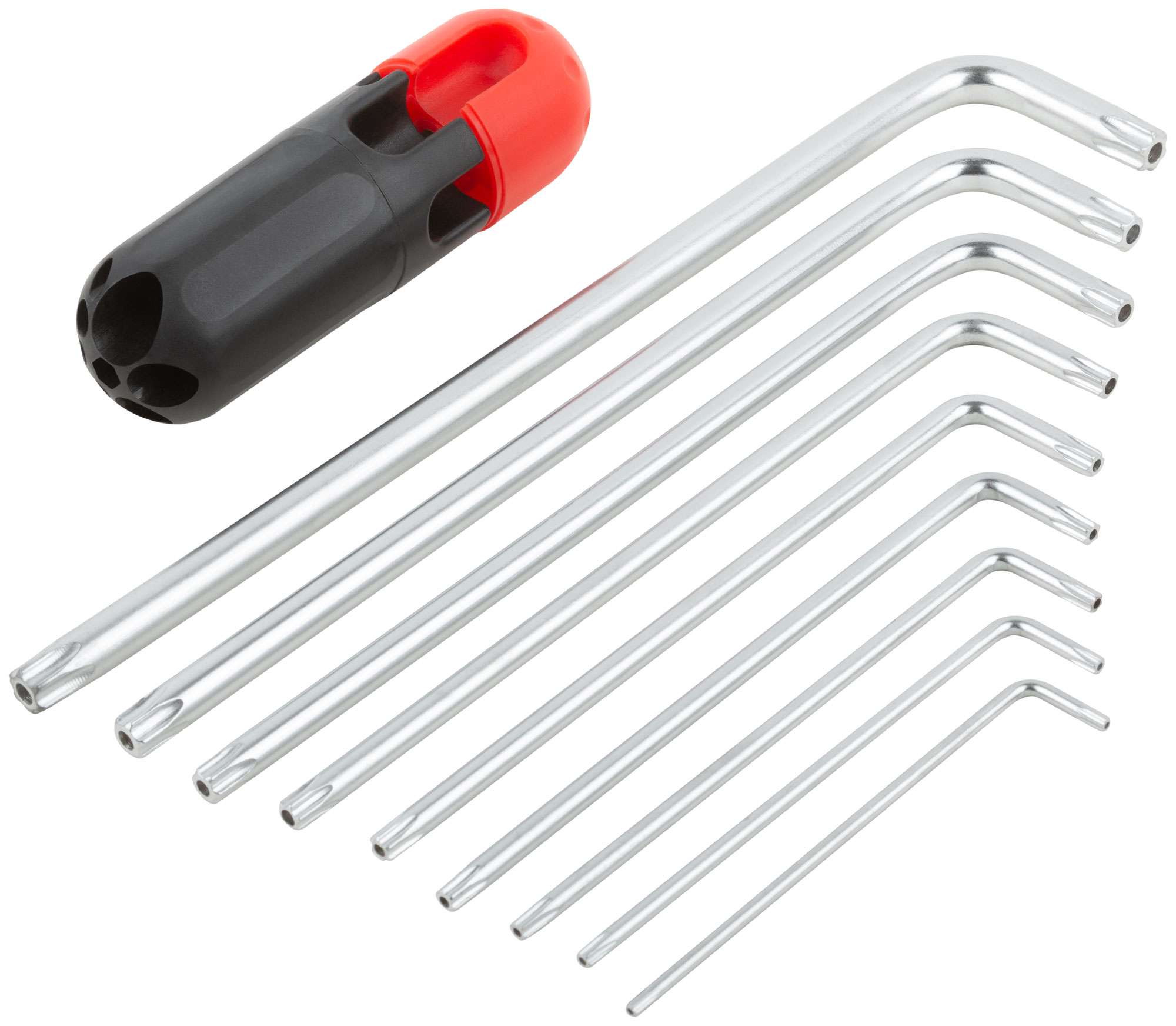 купить Ключи TORX 9 шт. CrV Т10-Т50, с отверстием, длинные, с пласт.Т-обр.ручкой, Профи