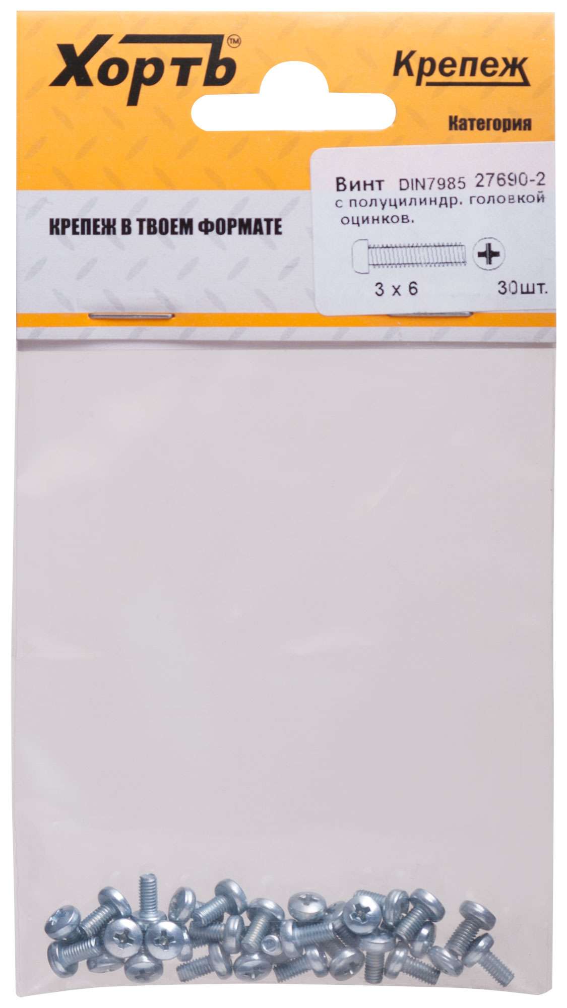 купить Винт с полуцилиндрич. головкой с полной резьбой оцинков. DIN 7985 3х6 30 шт.(фасовка)
