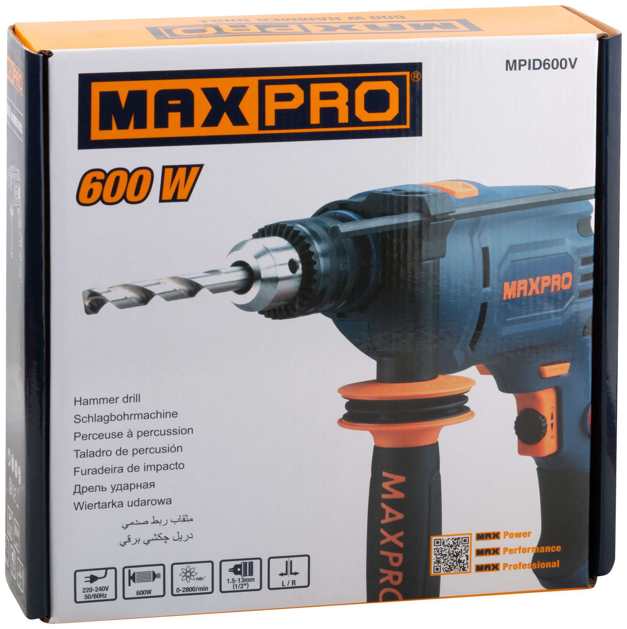 купить MAX-PRO Дрель ударная 600 Вт; 0-2800 об/мин; ключевой патрон 1,5-13 мм; 1,6 кг; антивибрационная ручка; резиновые вставки; кор.