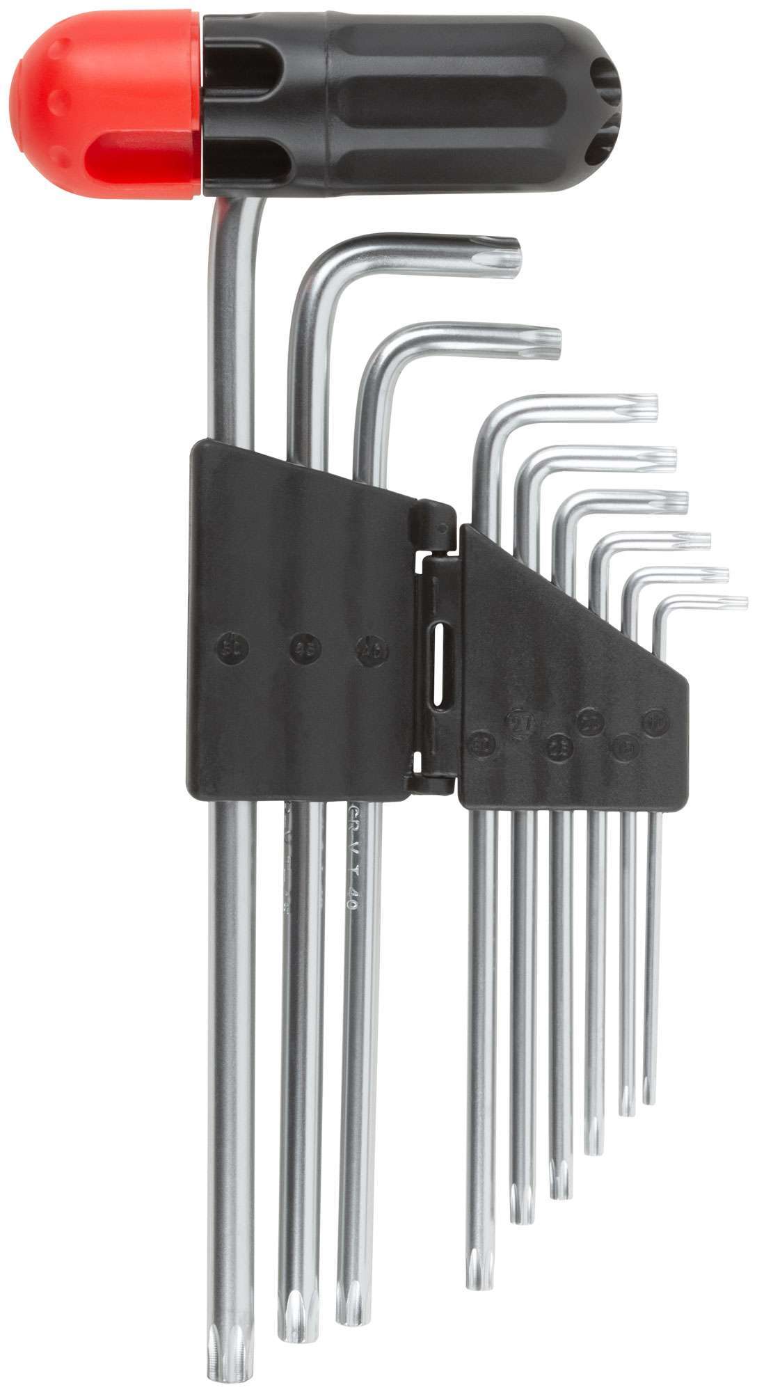купить Ключи TORX 9 шт. CrV Т10-Т50, с отверстием, длинные, с пласт.Т-обр.ручкой, Профи