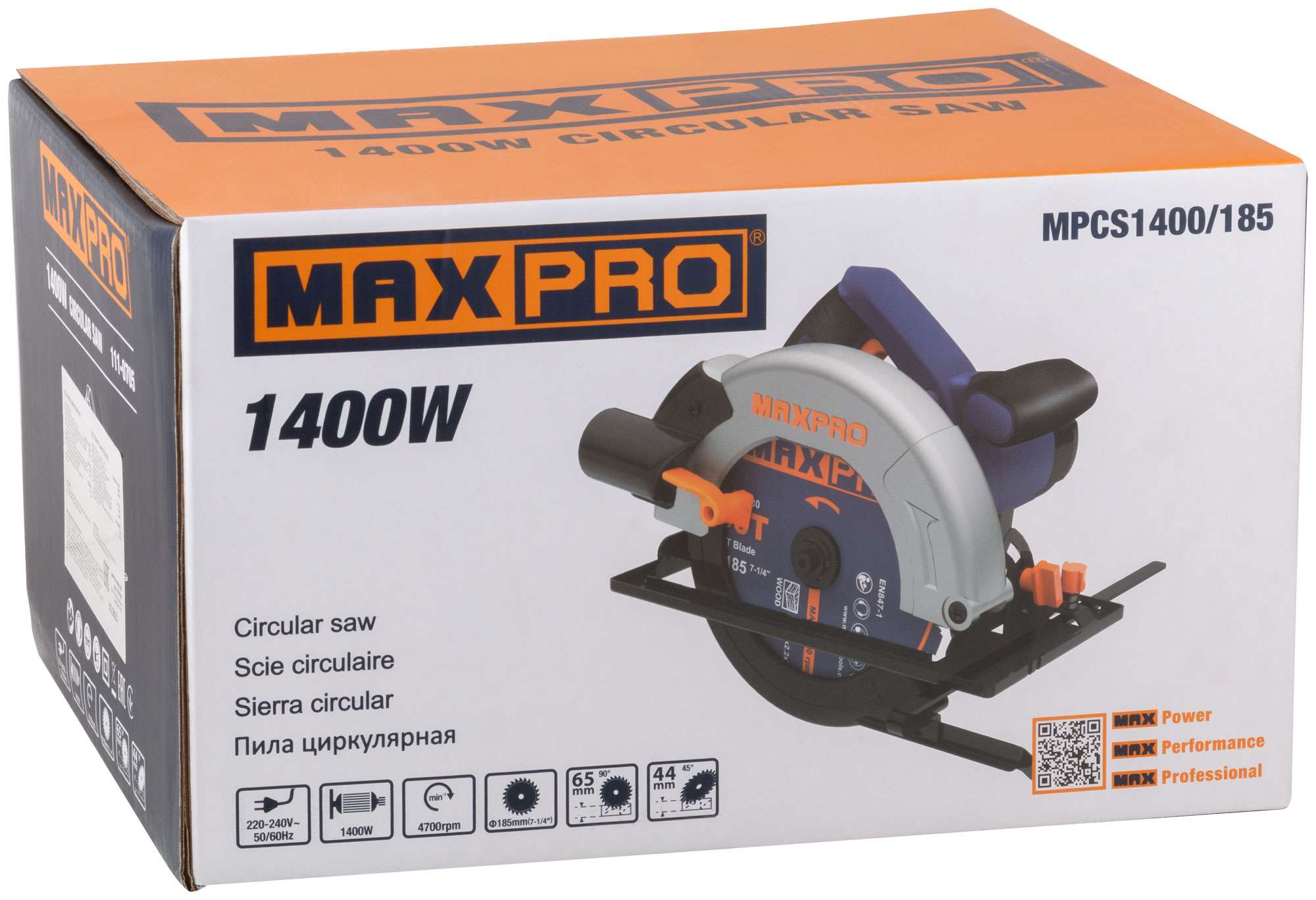 купить MAX-PRO Пила циркулярная 1400 Вт; 185/20 мм; 4700 об/мин; 4,3 кг; коробка